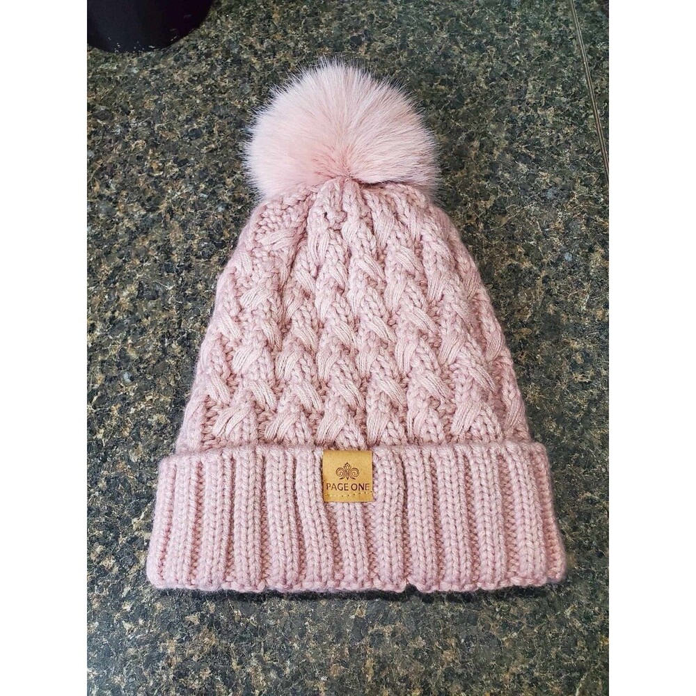 Women's Dusty Rose Fleece Lined Cable Knit Winter Beanie Y2K 90’s One Size Fit